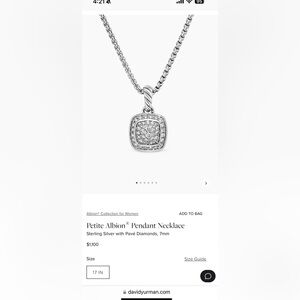 David Yurman Sterling Silver petite Albion Pendant Necklace